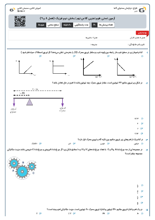 آزمون تستی علوم تجربی کلاس نهم | بخش دوم فیزیک (فصل 8 و 9)