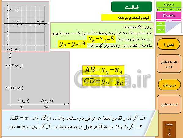 پاورپوینت تدریس و حل کار در کلاس و فعالیت های ریاضی (2) یازدهم رشته تجربی | فصل 1: هندسۀ تحلیلی و جبر (درس 1 تا 3)- پیش نمایش