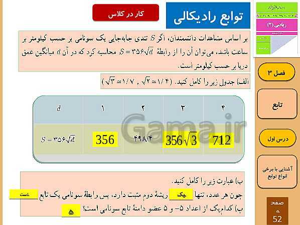 پاورپوینت تدریس و حل کار در کلاس و فعالیت های ریاضی (2) یازدهم رشته تجربی | فصل 3: تابع (درس 1 تا 3)- پیش نمایش