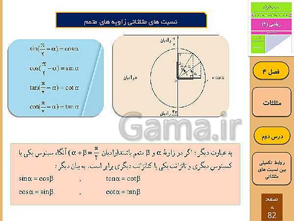 پاورپوینت تدریس و حل کار در کلاس و فعالیت های ریاضی (2) یازدهم رشته تجربی | فصل 4: مثلثات (درس 1 تا 3)- پیش نمایش