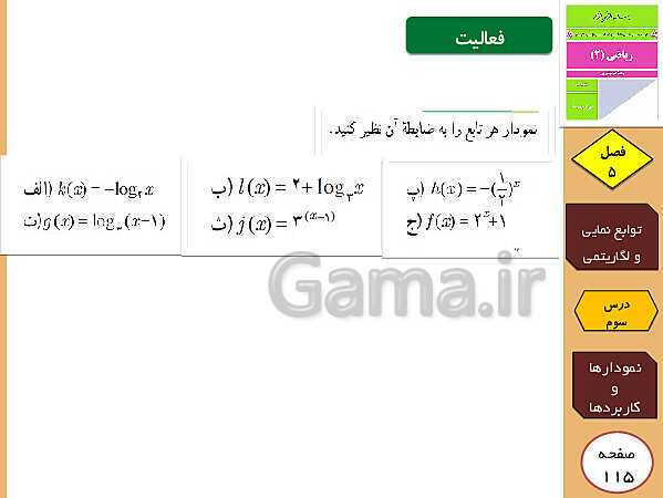 پاورپوینت تدریس و حل کار در کلاس و فعالیت های ریاضی (2) یازدهم رشته تجربی | فصل 5: توابع نمایی و لگاریتمی (درس 1 تا 3)- پیش نمایش