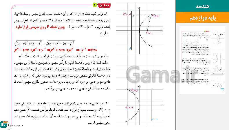 پاورپوینت حل فعالیت و کار در کلاس‌های فصل دوم هندسه (3) دوازدهم | درس 3: بیضی و سهمی- پیش نمایش