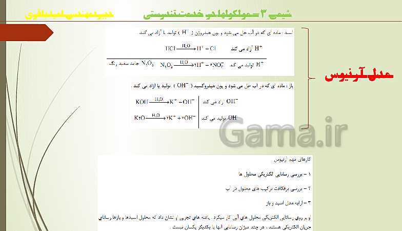 پاورپوینت شیمی 3 دوازدهم اسیدها و بازه، مدل آرنیوس، درجه یونش و Ph گاما