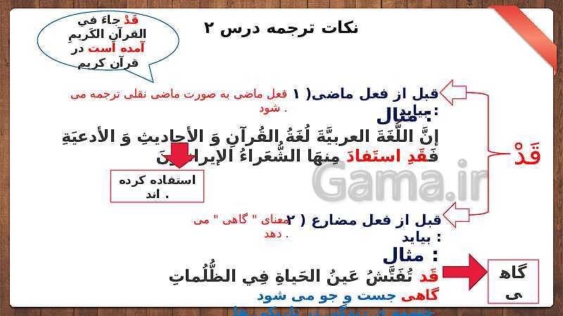 قواعد قَد قبل از فعل ماضی و قد قبل از فعل مضارع - گاما