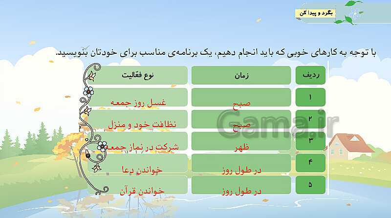 پاورپوینت هدیه‌های آسمانی پنجم دبستان ( ویژه اهل سنت) | درس 7: رنگین کمان جمعه- پیش نمایش