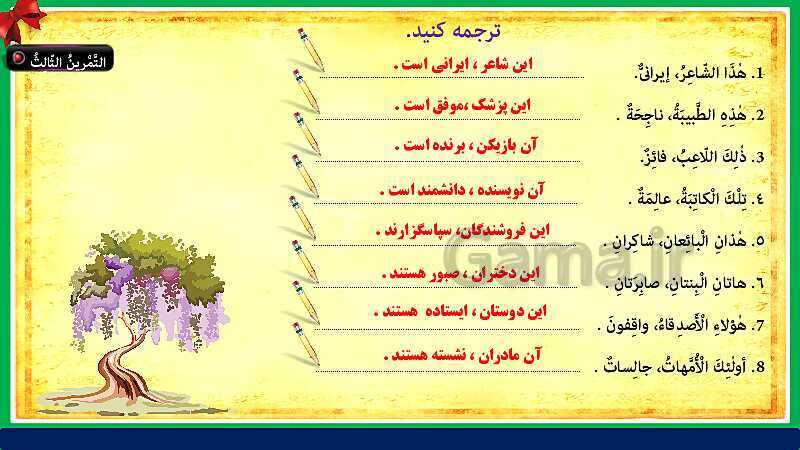 پاورپوینت تدریس مجازی و حل کامل تمرین های درس 1 عربی هشتم- پیش نمایش