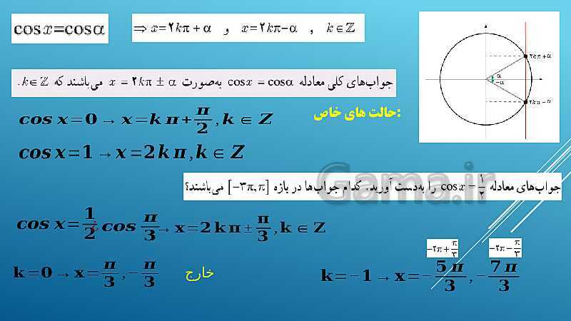 پاورپوینت حسابان دوازدهم فصل 2 حل معادلات مثلثاتی گاما 2698