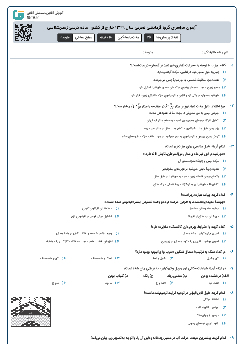 آزمون سراسری گروه آزمایشی تجربی سال 1399 خارج از کشور | ماده درسی زمین‌شناسی